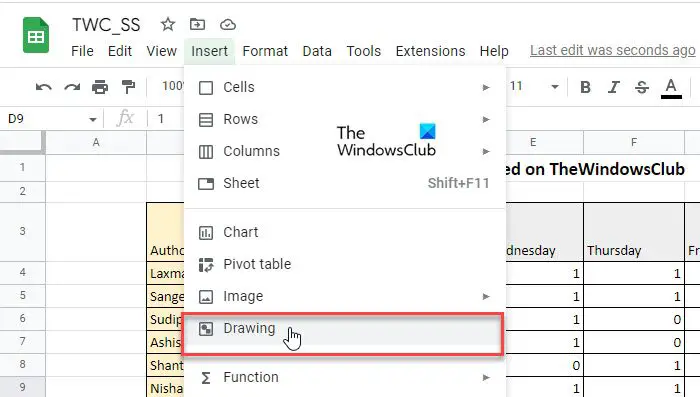 Drawing feature in Google Sheets