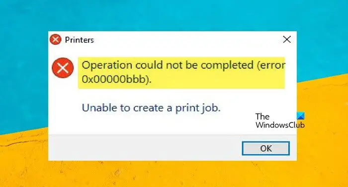 Printer error 0x00000bbb