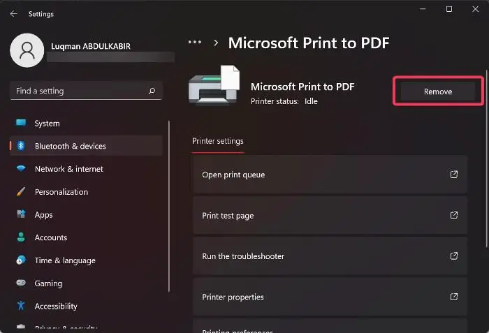 Uninstall and reinstall printer device