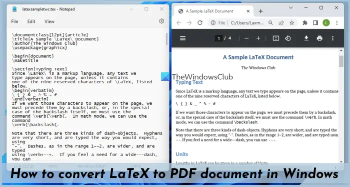 convert LaTeX to PDF in Windows