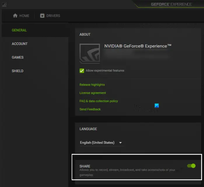 Disable GeForce Experience Share In-game Overlay