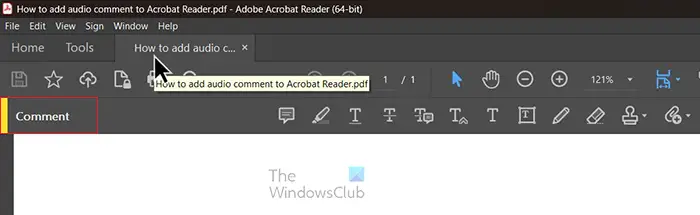 How to add audio comment to Acrobat Reader - Comment menu