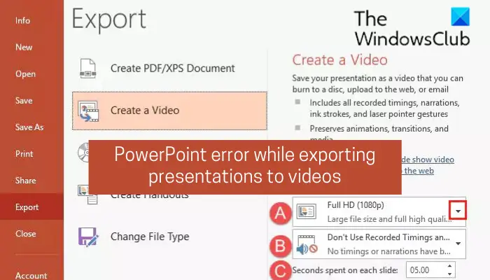 PowerPoint error while exporting presentations to videos