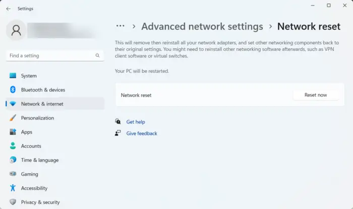 reset network setting